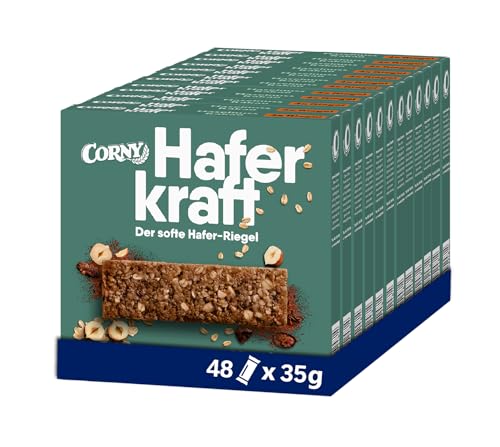 Haferriegel Corny Haferkraft Haselnuss Kakao, Vollkorn, Großpackung 48x35g Haferriegel Corny Haferkraft Haselnuss Kakao, Vollkorn, Großpackung 48x35g von Corny