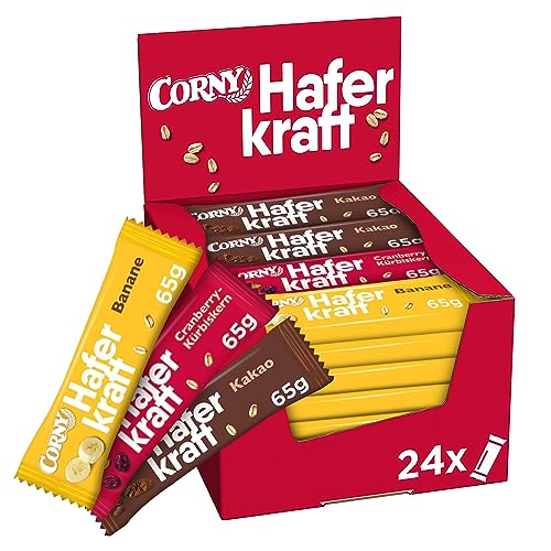 Haferriegel Corny Haferkraft Mix Box, 3 Sorten, Vollkorn & Vegan, Großpackung, 24x65g von Corny