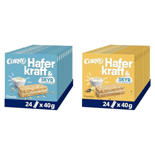 Haferriegel Corny Haferkraft Skyr Classic & Skyr Vanille, ohne Zuckerzusatz, Frische Briese Probier-Bundle mit skandinavischem Touch 24x40g von Corny