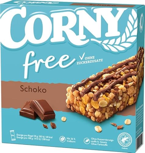 Müsliriegel CORNY free Schoko, ohne Zuckerzusatz, 67 kcal pro Riegel, 6x20g von Corny