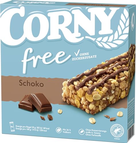 Müsliriegel CORNY free Schoko, ohneZuckerzusatz, 67 kcal pro Riegel, 6x20g von Corny