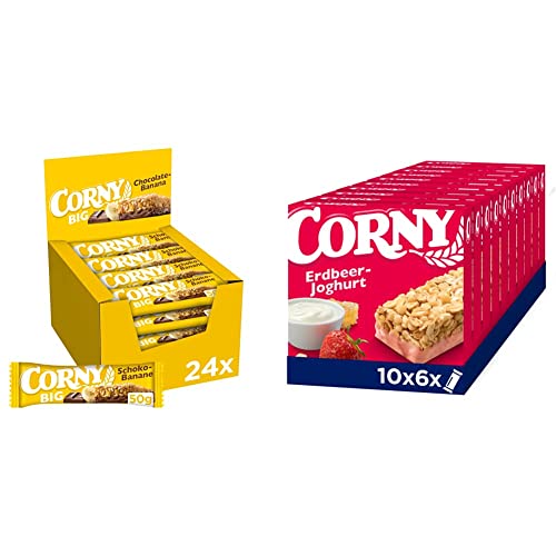 Müsliriegel Corny BIG Schoko-Banane, mit Schokolade und Banane, 24x50g & Müsliriegel Corny Classic Erdbeer-Joghurt, mit Erdbeeren und Joghurt, 60x25g von Corny