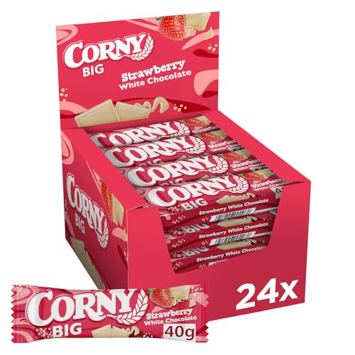 Müsliriegel Corny BIG Strawberry White Chocolate, Erdbeere mit weißer Schokolade, Großpackung 24x40g von Corny