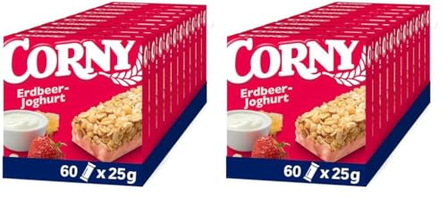 Müsliriegel Corny Classic Erdbeer-Joghurt, mit leckeren Erdbeeren und Joghurt, 60x25g (Packung mit 2) von Corny