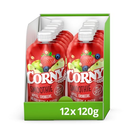 Quetschie Corny Smoothie Apfel-Erdbeere-Blaubeere-Hafer, Vegan und ohne Zuckerzusatz, 12x120g von Corny