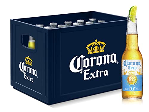 Corona Cero 0,0% Alkoholfrei Premium Lager Flaschenbier, MEHRWEG (24 x 0.355 l) im Kasten, Internationales alkoholfreies Lager Bier mit 100% natürlichen Zutaten, 24er Kiste von Corona