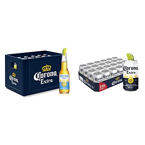 Corona Cero 0,0% Alkoholfrei Premium Lager Flaschenbier, MEHRWEG 24 x 0.355 l im Kasten, Lager Bier mit 100% natürlichen Zutaten, 24er Kiste & Extra Premium Lager Dosenbier, EINWEG, 24 X 0.33 l von Corona