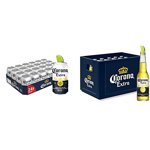 Corona Extra Premium Lager Dosenbier, EINWEG, Internationales Lager Bier (24 X 0.33 l) & Extra Premium Lager Flaschenbier, MEHRWEG im Kasten, Internationales Lager Bier, (24 x 0.355 l) von Corona