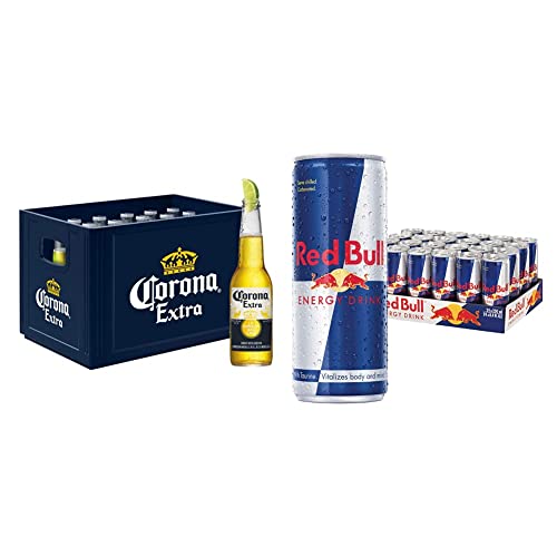 Corona Extra Premium Lager Flaschenbier, MEHRWEG im Kasten, Internationales Lager Bier, (24 x 0.355 l) & Red Bull Energy Drink - 24er Palette Dosen Getränke, EINWEG (24 x 250 ml) von Corona