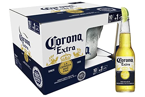 Corona Sortenreines Paket, Extra 10er-Pack inkl. Eiseimer, Geschenkpack, Internationales Premium Lagerbier, MEHRWEG Lager Bier Helles (10 x 0.355 l) von Corona