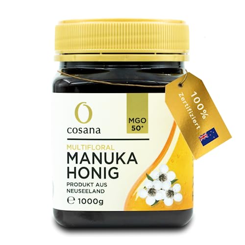 Cosana Manuka Honig 50 MGO + 1Kg – Multifloral – Abgefüllt, versiegelt und zertifiziert in Neuseeland von Cosana