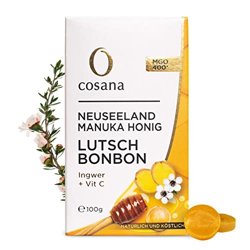 Cosana Manuka Honig 400 MGO Bonbons + Ingwer und Vitamin C 100g – 100% Pur aus Neuseeland. Manuka Bonbons für Mund und Hals von Cosana