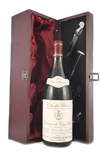 Cotes du Rhone 'Cuvee des Capucines' 1986 Domaine du Vieux Chene (Red wine) in einer mit Seide ausgestatetten Geschenkbox, da zu 4 Weinaccessoires, 1 x 750ml von Cotes du Rhone