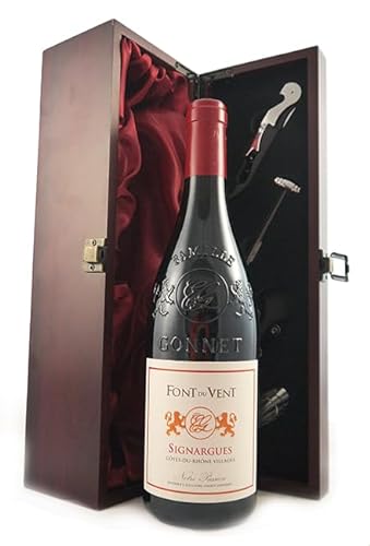 Cotes du Rhone Font du Vent 2016 Famile Gonnet (Red wine) in einer Geschenkbox, da zu 4 Weinaccessoires, 1 x 750ml von Cotes du Rhone