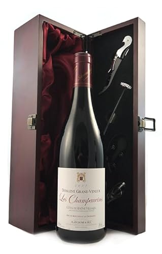 Cotes du Rhone Villages 'Les Champauvins' 2007 Domaine Grand Veneur (Red wine) in einer mit Seide ausgestatetten Geschenkbox, da zu 4 Weinaccessoires, 1 x 750ml von Cotes du Rhone