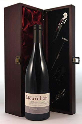 Cotes du Rhone Villages Seguret Tradition 2009 Domaine de Mourchon in einer mit Seide ausgestatetten Geschenkbox, da zu 4 Weinaccessoires, 1 x 750ml von Cotes du Rhone