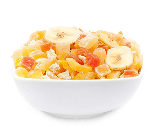 1 x 3kg Exotische Fruchtmischung kandierte Fruchtstücke Papaya Mango Melone Ananas Kokos Apfel Banane fettarm salzfrei vegetarisch glutenfrei laktosefrei von Crackerscompany