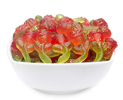 1 x 3kg Fruchtsaftgummi Rosen mit 24 Karat Echtgold Gummibonbon rote Rosen mit grünem Stiel ideal als Geschenk glutenfrei laktosefrei von Crackerscompany