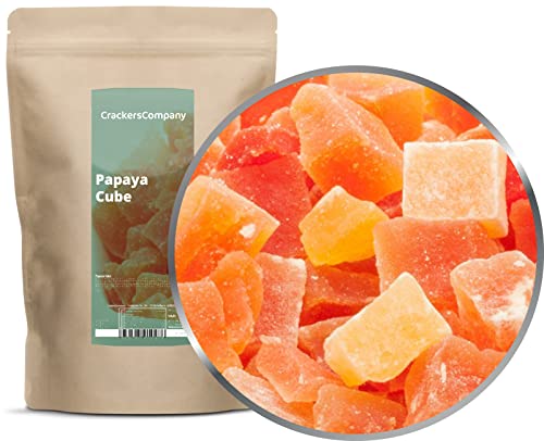 1 x 600g Papaya gehackt gewürfelt kandiert für Joghurt Quark Müsli sehr fettarm salzfrei vegetarisch vegan glutenfrei laktosefrei 100 % Premium von Crackerscompany