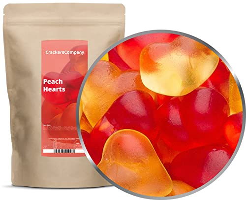 1 x 950g Pfirsich Fruchtsaftgummi in Herzform in Rot und Gelb Gummibonbon glutenfrei laktosefrei von Crackerscompany