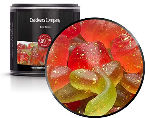 3 x 110g Fruchtsaftgummi Rosen mit 24 Karat Echtgold Gummibonbon rote Rosen mit grünem Stiel ideal als Geschenk glutenfrei laktosefrei von Crackerscompany