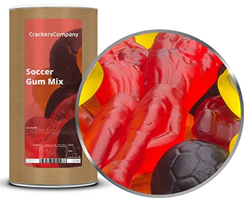 2 x 1kg Fruchtgummi Fußball Fußballmischung mit Spieler Ball und Pokal rot schwarz gelb für WM und EM Partys glutenfrei laktosefrei von Crackerscompany