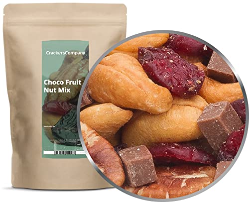 1 x 600g Nussmischung Premium Studentenfutter mit Würfelschokolade & Trockenfrüchte Pekannuss Cashew Kirsche Cranberry ohne salzzusatz vegetarisch glutenfrei von Crackerscompany