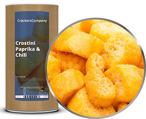 1 x 300g Croutons Semmelwürfel mediterran vegetarisch vegan und laktosefrei mit Chili Paprika Zwiebel Knoblauch Olivenöl Crostini Paprika & Chili Topping zu Suppe und Salat von Crackerscompany