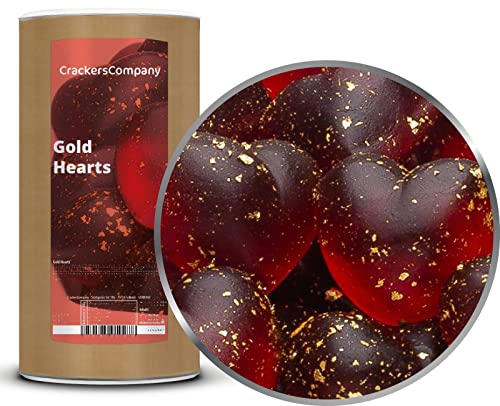 1 x 1050g Fruchtsaftgummi Herzen mit 24 Karat Echtgold mit Himbeersaft aus Fruchtsaftkonzentrat glutenfrei laktosefrei von Crackerscompany