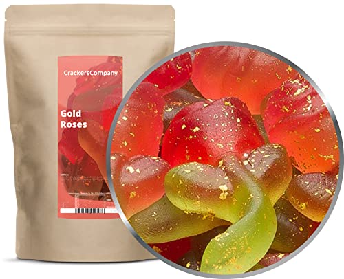 1 x 700g Fruchtsaftgummi Rosen mit 24 Karat Echtgold Gummibonbon rote Rosen mit grünem Stiel ideal als Geschenk glutenfrei laktosefrei von Crackerscompany