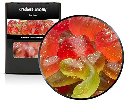 3 x 110g Fruchtsaftgummi Rosen mit 24 Karat Echtgold Gummibonbon rote Rosen mit grünem Stiel ideal als Geschenk glutenfrei laktosefrei von Crackerscompany