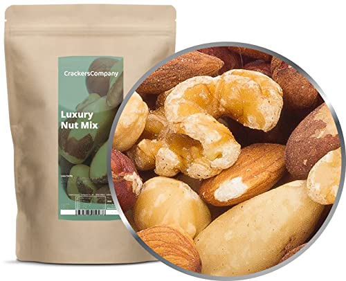 1 x 500g Luxus Nussmischung mit Haselnuss Paranuss Walnuss Pekannuss Mandel naturbelassen 15 % Protein ohne zuckerzusatz salzfrei vegetarisch vegan von Crackerscompany