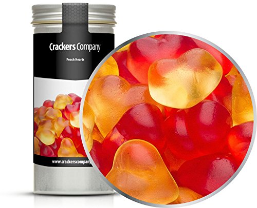 5 x 140g Pfirsich Fruchtsaftgummi in Herzform in Rot und Gelb Gummibonbon glutenfrei laktosefrei von Crackerscompany