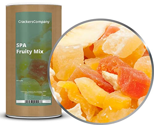 1 x 600g Exotische Fruchtmischung kandierte Fruchtstücke Papaya Mango Melone Ananas Kokos Apfel Banane fettarm salzfrei vegetarisch glutenfrei laktosefrei von Crackerscompany