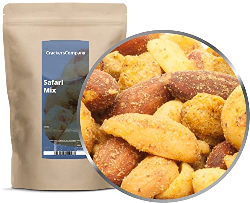 1 x 500g Nusskernmischung Safari exotisch Curry Koriander Kardamom, Gewürznelke Chili lactosefrei glutenfrei 19% Protein von Crackerscompany