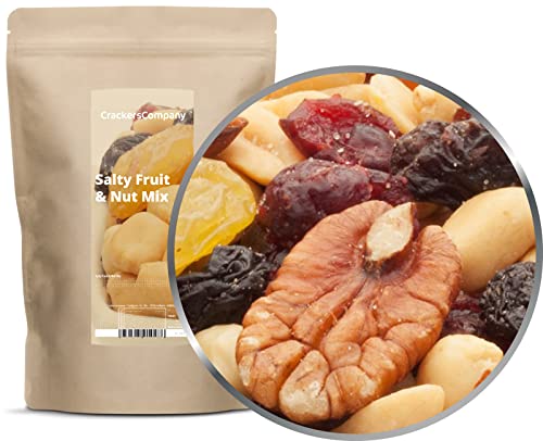 1 x 600g Nussmischung fruchtig gesalzen Nüsse und Früchte mit Paranuss Pecannuss Mandel Cranberry Rosinen 16% Protein von Crackerscompany