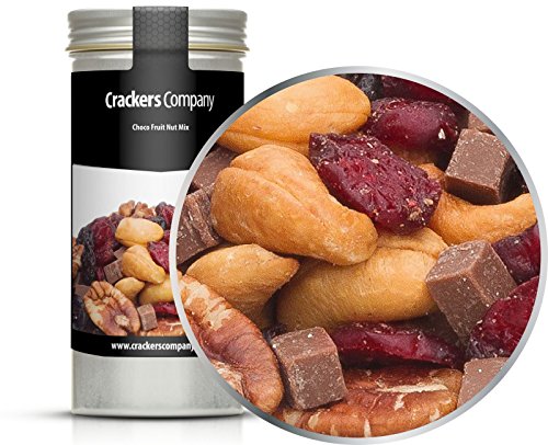 4 x 90g Nussmischung Premium Studentenfutter mit Würfelschokolade & Trockenfrüchte Pekannuss Cashew Kirsche Cranberry ohne salzzusatz vegetarisch glutenfrei von Crackerscompany