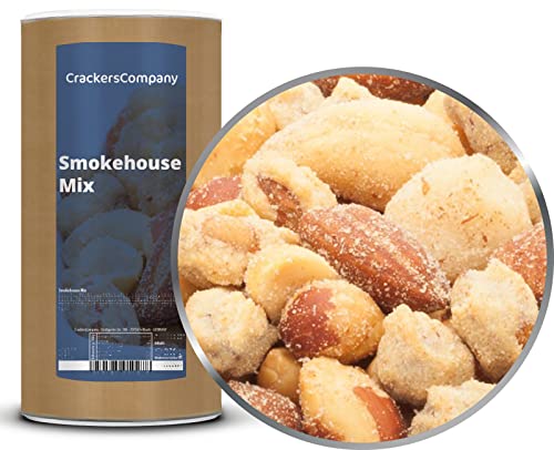 CrackersCompany 'Smokehouse Mix' (2 x 650g in Membrandose groß) Rauchige Edelnussmischung - Geröstete Erdnüsse, Mandeln, Macadamias und Cashew-Kerne mit feinem Chili von Crackerscompany