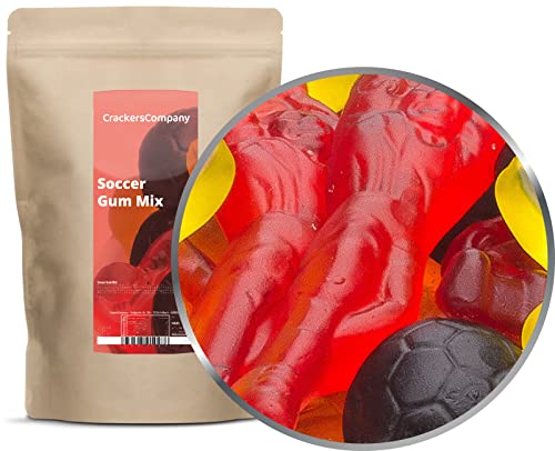 1 x 800g Fruchtgummi Fußball Fußballmischung mit Spieler Ball und Pokal rot schwarz gelb für WM und EM Partys glutenfrei laktosefrei von Crackerscompany