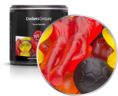 5 x 110g Fruchtgummi Fußball Fußballmischung mit Spieler Ball und Pokal rot schwarz gelb für WM und EM Partys glutenfrei laktosefrei von Crackerscompany