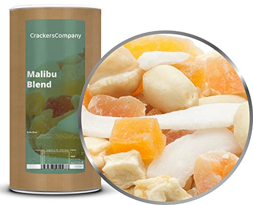 CrackersCompany 'Malibu Blend' (2 x 650g in Membrandose groß) Snack-Mix mit kandierten Fruchtwürfeln - Mandeln und kandierte Fruchtwürfel aus Ananas, Papaya und Mango mit dünnen Kokos-Scheibchen von Crackerscompany