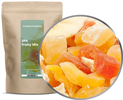 2 x 450g Exotische Fruchtmischung kandierte Fruchtstücke Papaya Mango Melone Ananas Kokos Apfel Banane fettarm salzfrei vegetarisch glutenfrei laktosefrei von Crackerscompany