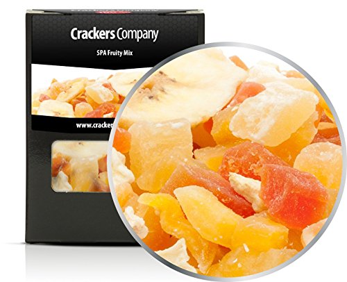 5 x 80g Exotische Fruchtmischung kandierte Fruchtstücke Papaya Mango Melone Ananas Kokos Apfel Banane fettarm salzfrei vegetarisch glutenfrei laktosefrei von Crackerscompany