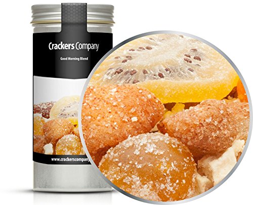 4 x 85g Kandierte Früchtemischung mit Kumquat Apfelwürfel Erdbeere Kiwi Apfel Zimt Stücken Trockenfrüchte Studentenfutter fettfrei glutenfrei laktosefrei salzfrei von Crackerscompany