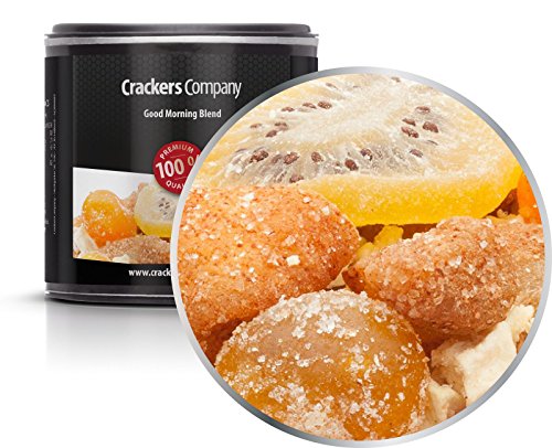 4 x 85g Kandierte Früchtemischung mit Kumquat Apfelwürfel Erdbeere Kiwi Apfel Zimt Stücken Trockenfrüchte Studentenfutter fettfrei glutenfrei laktosefrei salzfrei von Crackerscompany