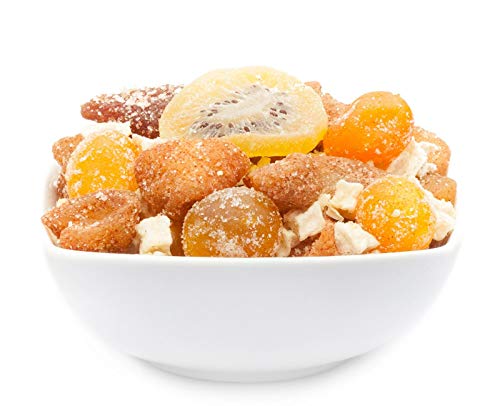 1 x 3kg Kandierte Früchtemischung mit Kumquat Apfelwürfel Erdbeere Kiwi Apfel Zimt Stücken Trockenfrüchte Studentenfutter fettfrei glutenfrei laktosefrei salzfrei von Crackerscompany