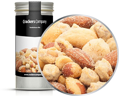 4 x 80g Nusskernmischung Erdnüsse Cashew Macadamia Mandeln Rauch-Aroma knackiger Bar Snack 21 % Protein von Crackerscompany