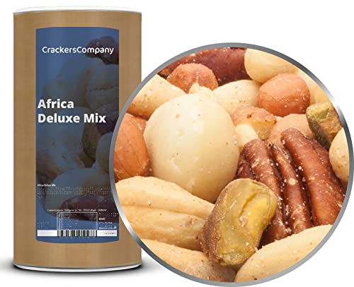 CrackersCompany 'Africa Deluxe Mix' (2 x 700g in Membrandose groß) Afrikanischer Edel Nuss Snack - Edle Erdnüsse, Cashews, Macadamias und Pistazien in einer dezent gesalzenen Nussmischung von Crackerscompany