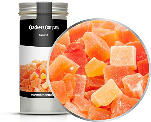 5 x 90g Papaya gehackt gewürfelt kandiert für Joghurt Quark Müsli sehr fettarm salzfrei vegetarisch vegan glutenfrei laktosefrei 100 % Premium von Crackerscompany