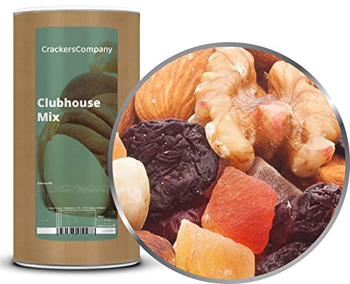 CrackersCompany 'Clubhouse Mix' (2 x 650g in Membrandose groß) Nussmix mit Trockenfrüchten - mit Haselnüssen, Paranüssen, Walnüssen, Pecans, kandierten Papayawürfeln und getrockneten Cranberries von Crackerscompany